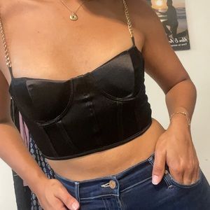 Black crop top bustier with gold accents